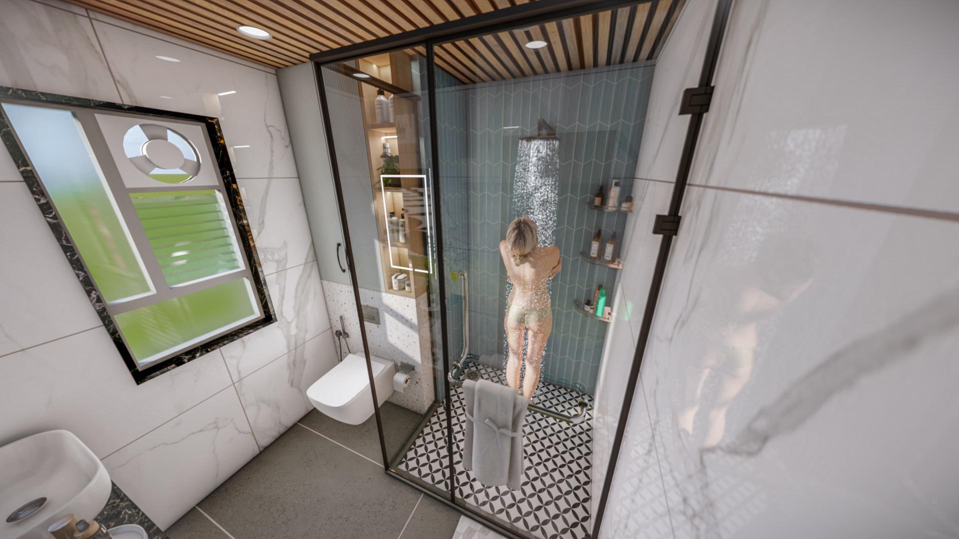 Bathroom with mosaic accent wall