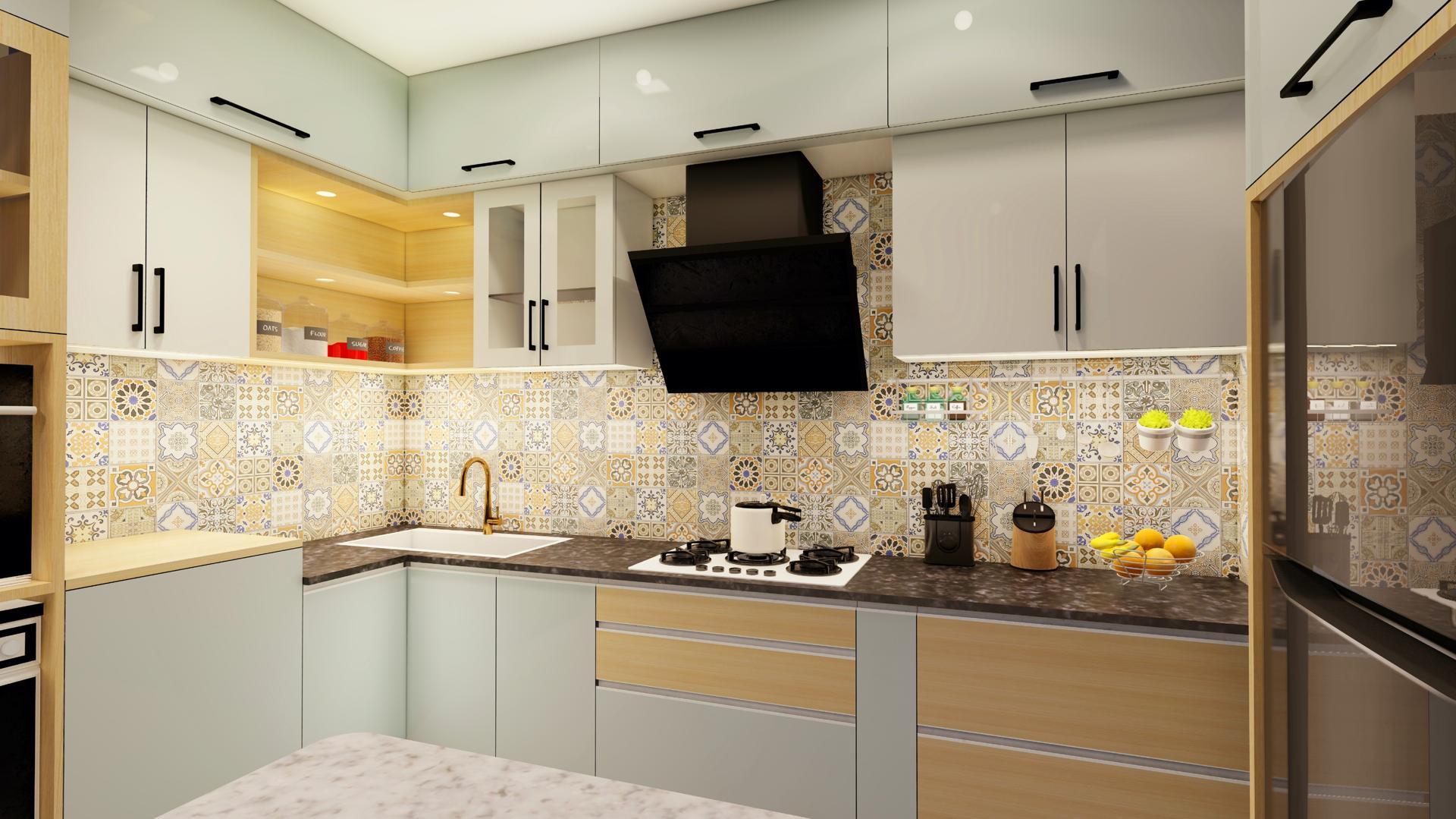 Open plan kitchen with dining area