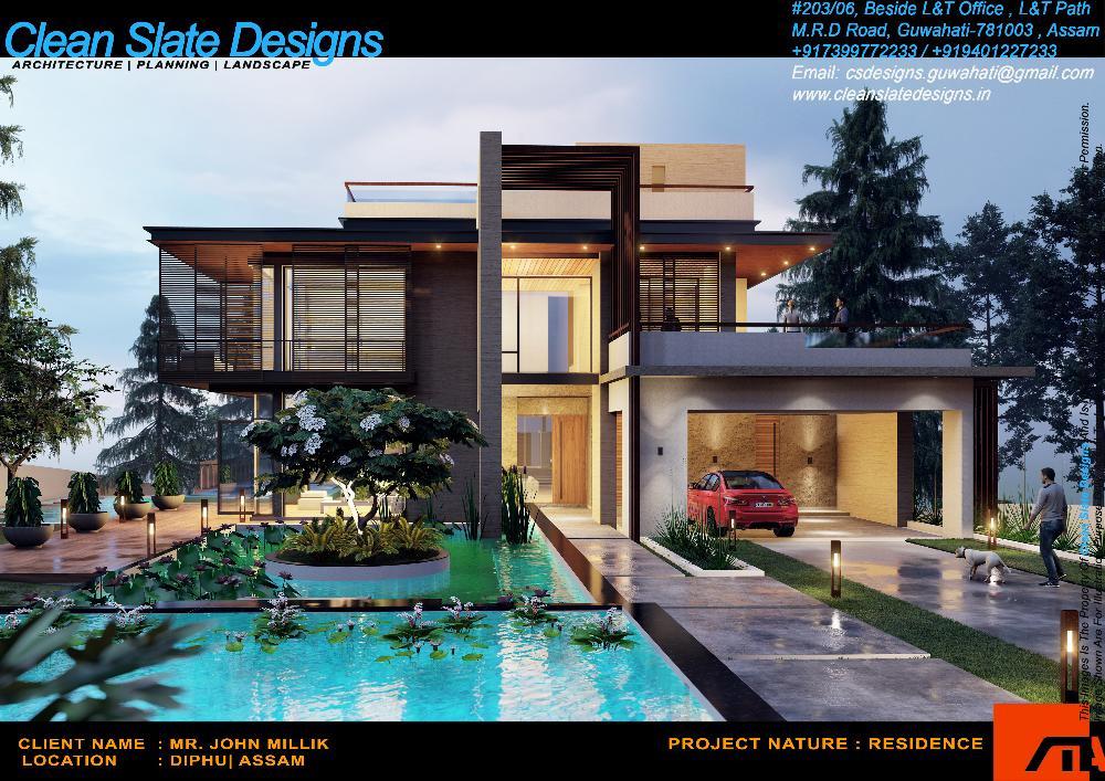 Living room with warm lighting and modern furniture